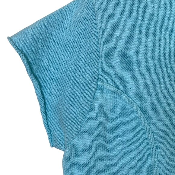 Anthropologie Willow Knit Top Size L Aqua Blue Short Sleeve Button Front USA - Picture 7 of 10